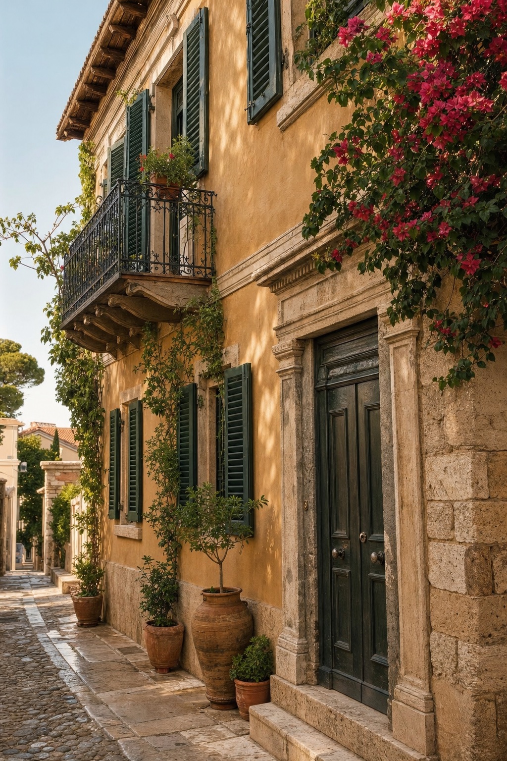 A restored captain's house in a Galaxidi lane